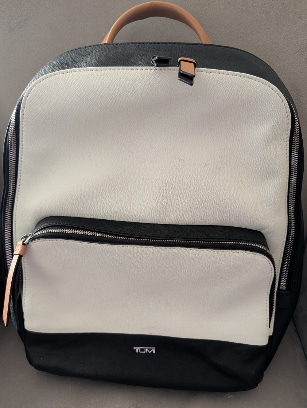 Like New Tumi Hudson Varek Leather Backpack black & cool white colorblock